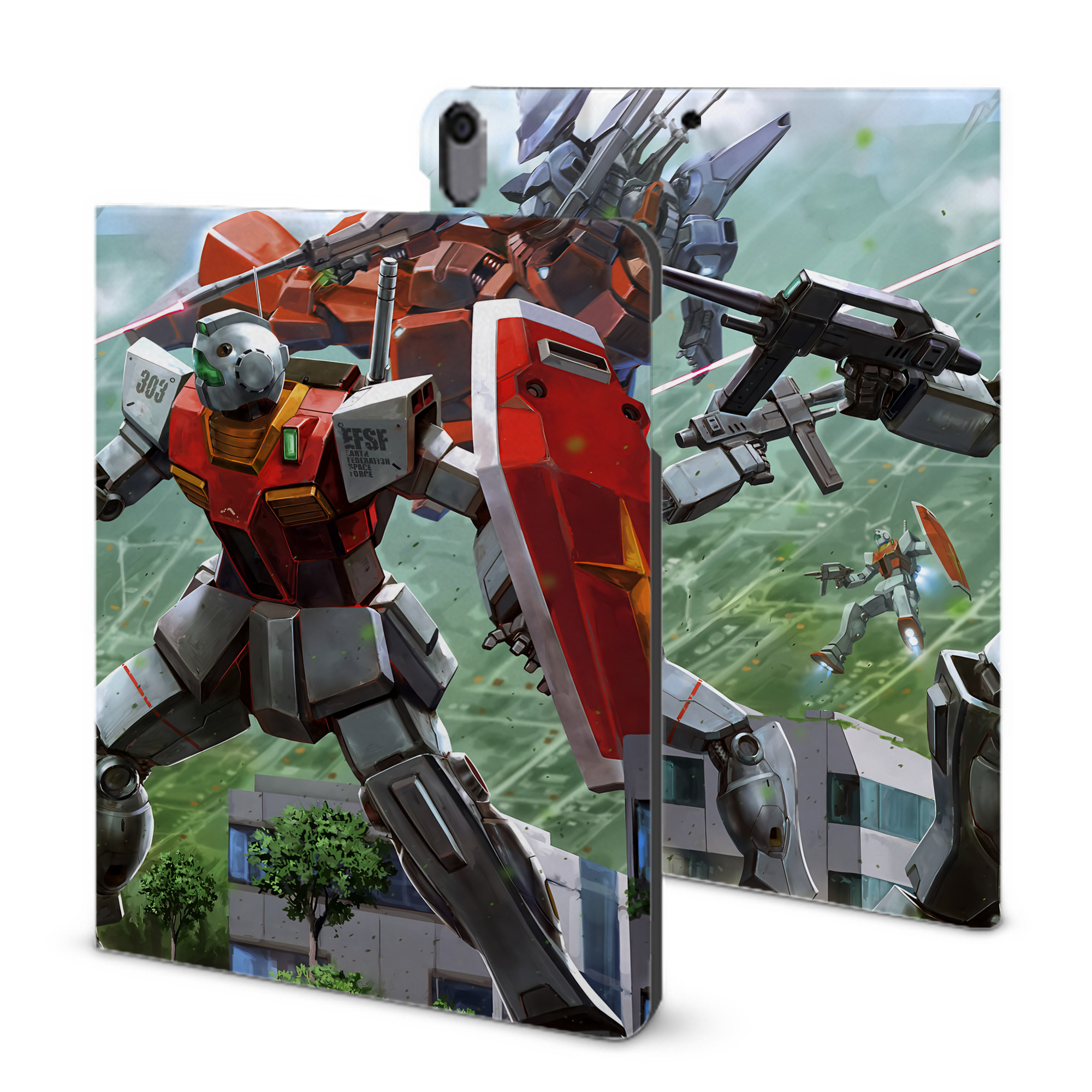 （画像用） 機動戦士ガンダム Mobile Suit Gundam IPad ケース ブック型 PUレザー TPU 耐衝撃 軽量 薄型 ペン収納なし 全面保護 IPad 各モデル対応